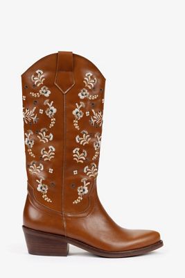 Penelope Chilvers Goldie Embroidered Leather Cowboy Boots 