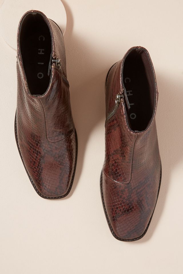 Snake-Effect Leather Ankle Boots #1
