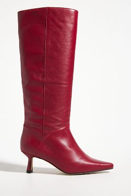 Shop Anthropologie Leather Knee-high Boots In Red