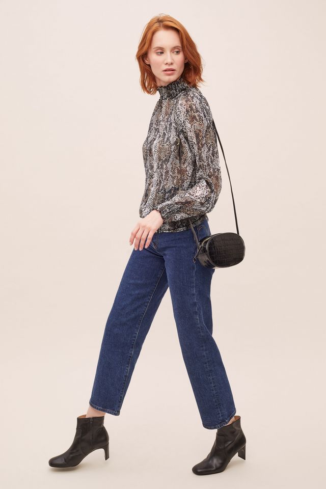 Croc-Effect Leather Ankle Boots #1