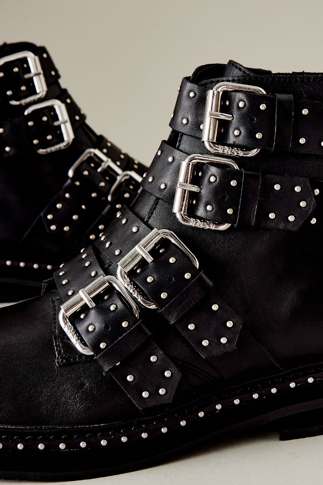 Studded buckle 2024 biker boots