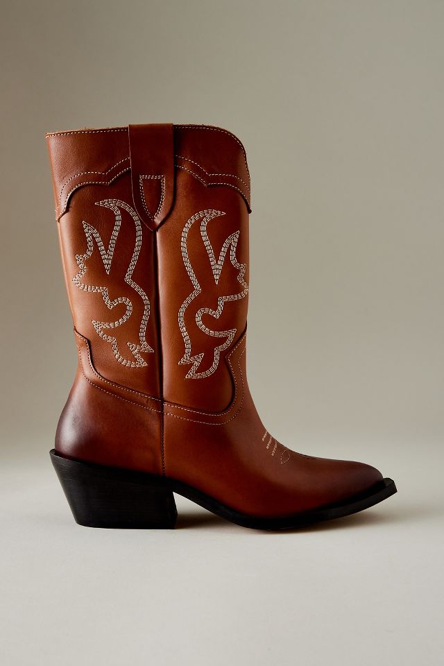 Red leather 2024 cowgirl boots