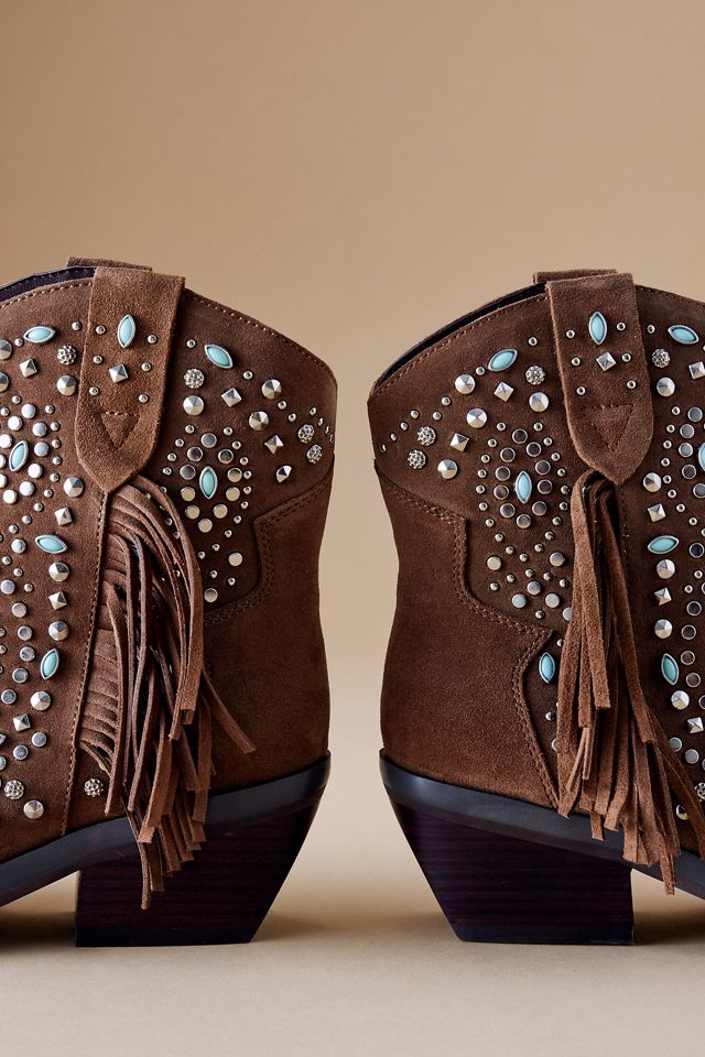 Suede Fringe Ankle Cowboy Boots  #1