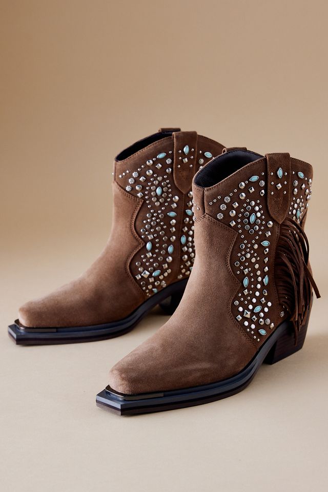Suede Fringe Ankle Cowboy Boots  #2