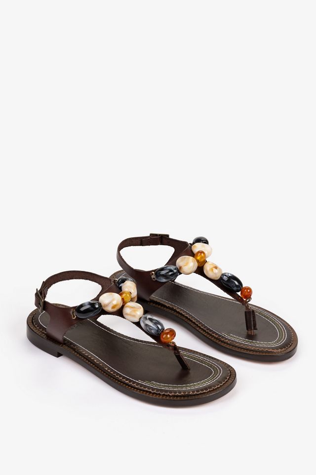 Penelope Chilvers Kala Beaded Leather Toe-Post Sandals #1