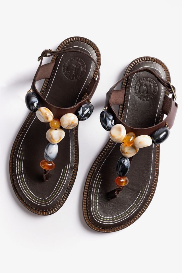 Penelope Chilvers Kala Beaded Leather Toe-Post Sandals #2