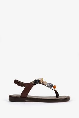 Penelope Chilvers Kala Beaded Leather Toe-Post Sandals