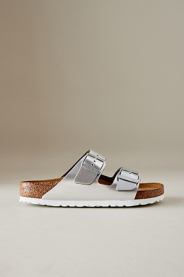 Shop Birkenstock Arizona Metallic Sandals In Silver