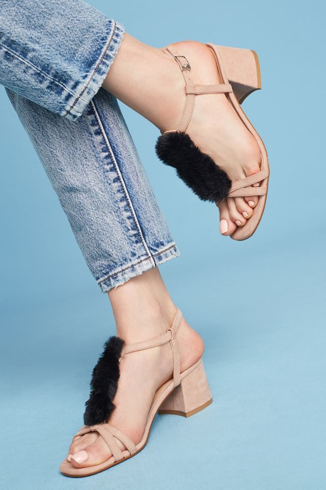 Faux fur strap on sale heels