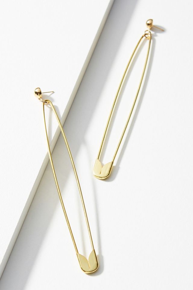 Slim Safety Pin Drop Earrings