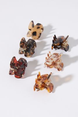 Anthropologie Speckled Mini Hair Clip Set In Brown