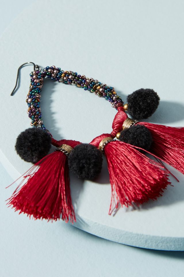 Boucles d'oreilles gouttes pompons et glands #1