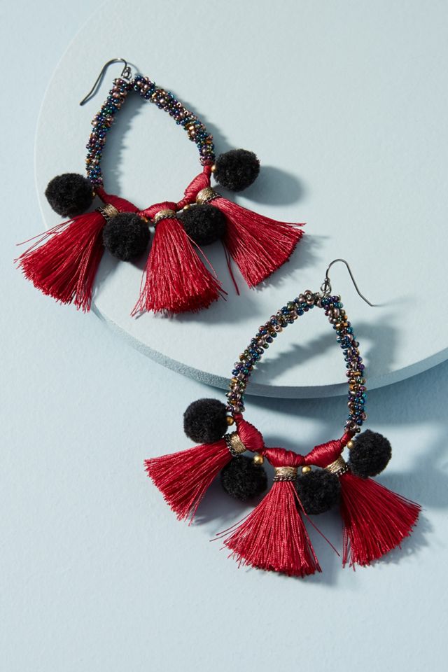 Boucles d'oreilles gouttes pompons et glands