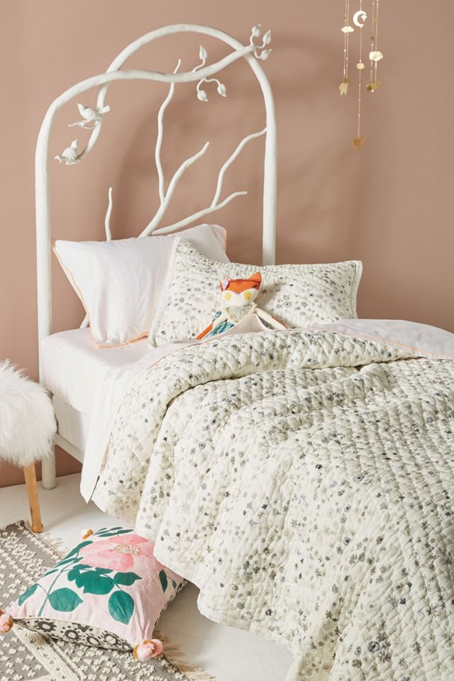 Grey Floral Twin Quilt