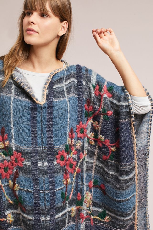 Embroidered Plaid Poncho #1