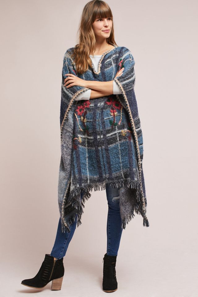 Embroidered Plaid Poncho #2