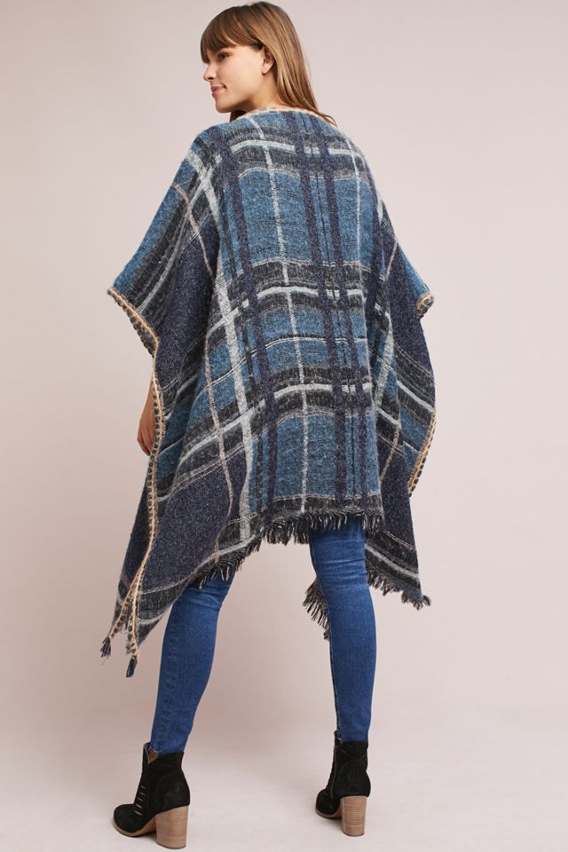 Embroidered Plaid Poncho #4