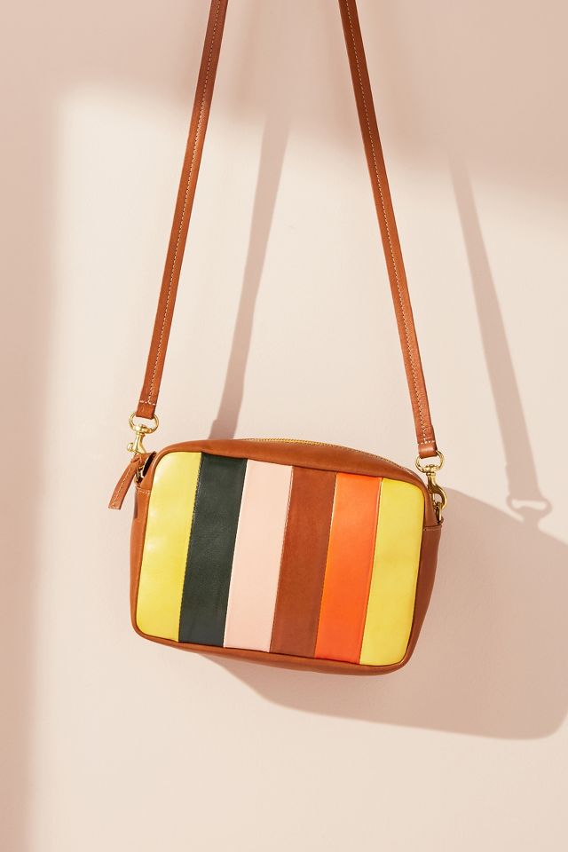 Clare V Midi Sac Natural with Neon Pink Stripe HB-CB-MS-100184