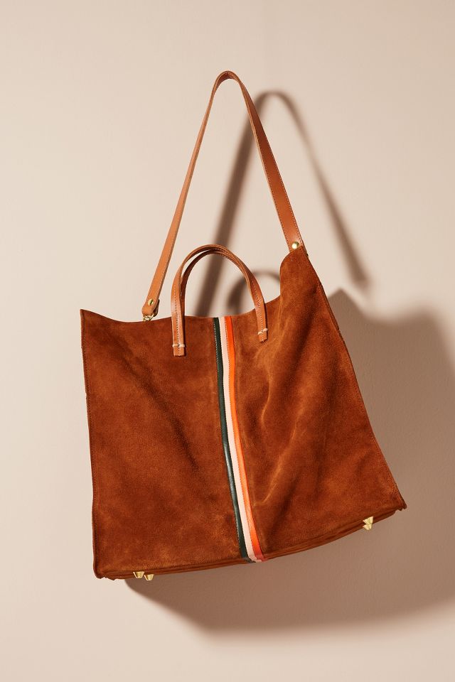 Clare V. Simple Tote Camel Suede With Stripes