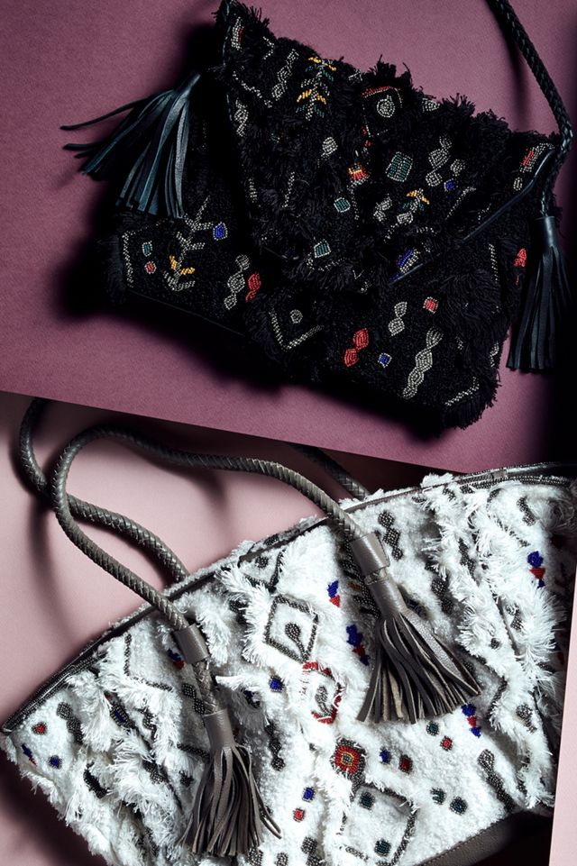 Embroidered Symbols Shearling Tote Bag #2