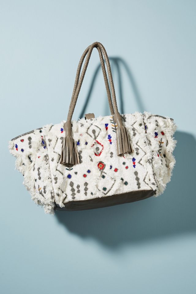 Embroidered Symbols Shearling Tote Bag