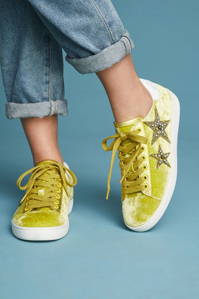 Lola Cruz Beaded Star Velvet Sneakers #1