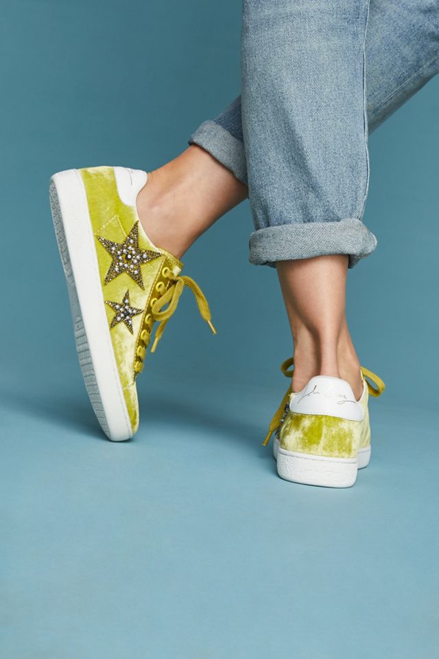 Lola Cruz Beaded Star Velvet Sneakers #3