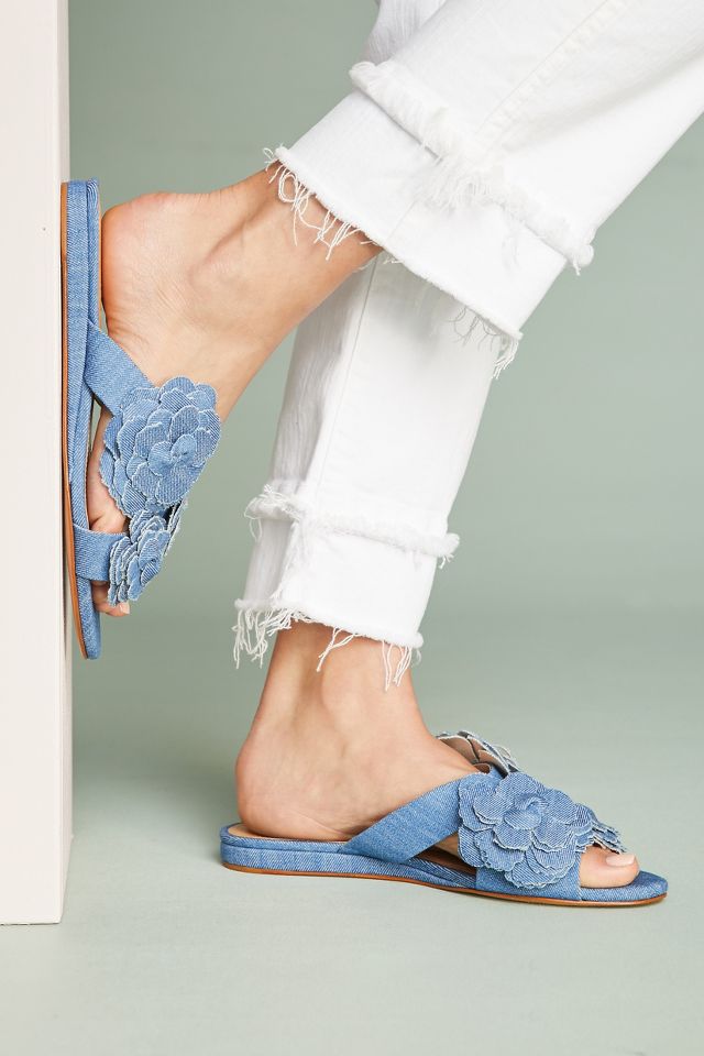 Schutz Ilaria Denim Floral Slide Sandals #2