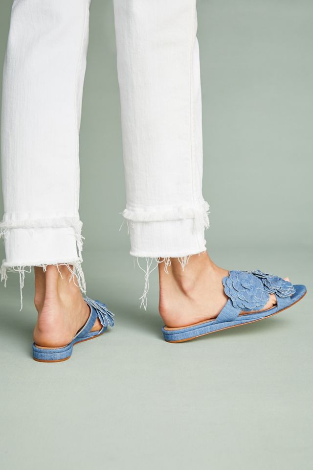 Schutz Ilaria Denim Floral Slide Sandals #3