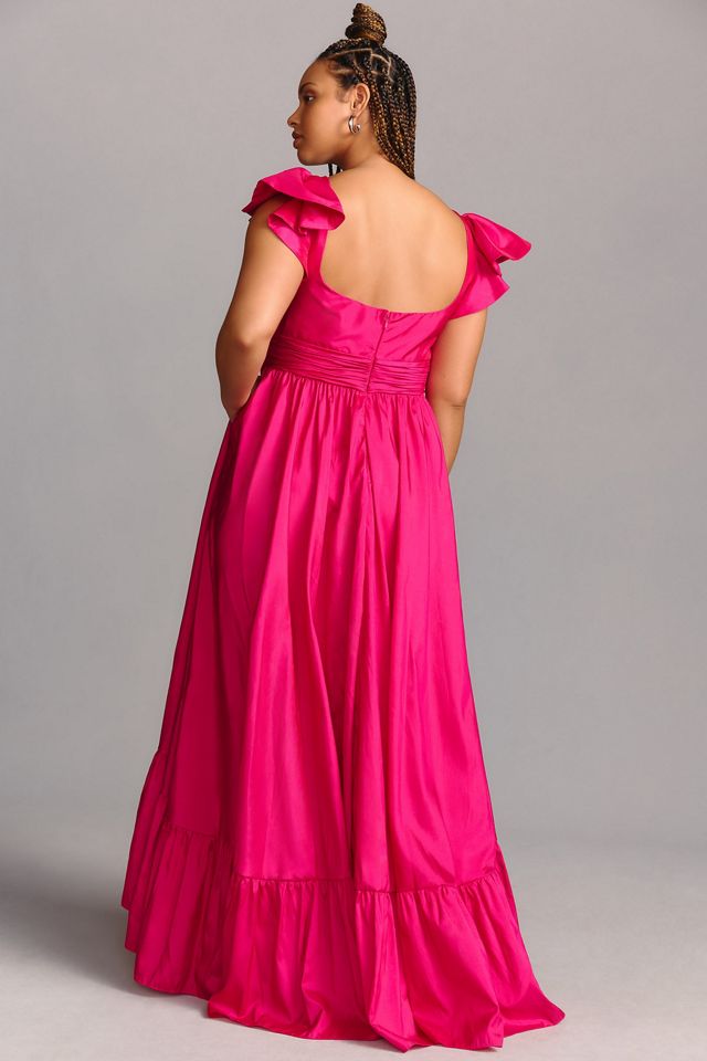 Mac Duggal Plus Flutter-Sleeve A-Line High-Low Ruffle-Hem Gown #2