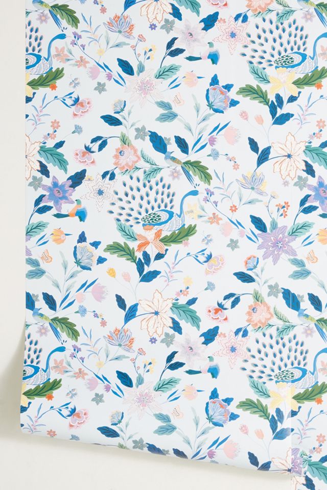 Anthropologie Sylvia Floral Peacock Wallpaper #1