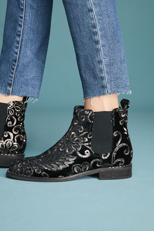 Vanessa Wu Embroidered Velvet Boots Anthropologie UK