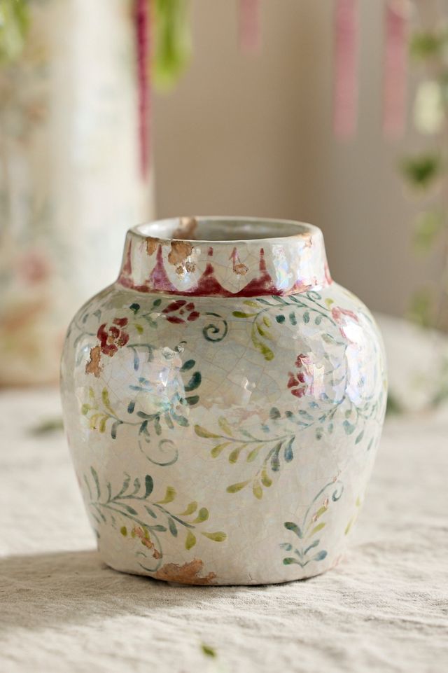 Distressed Rose + Vine Terracotta Vase #5