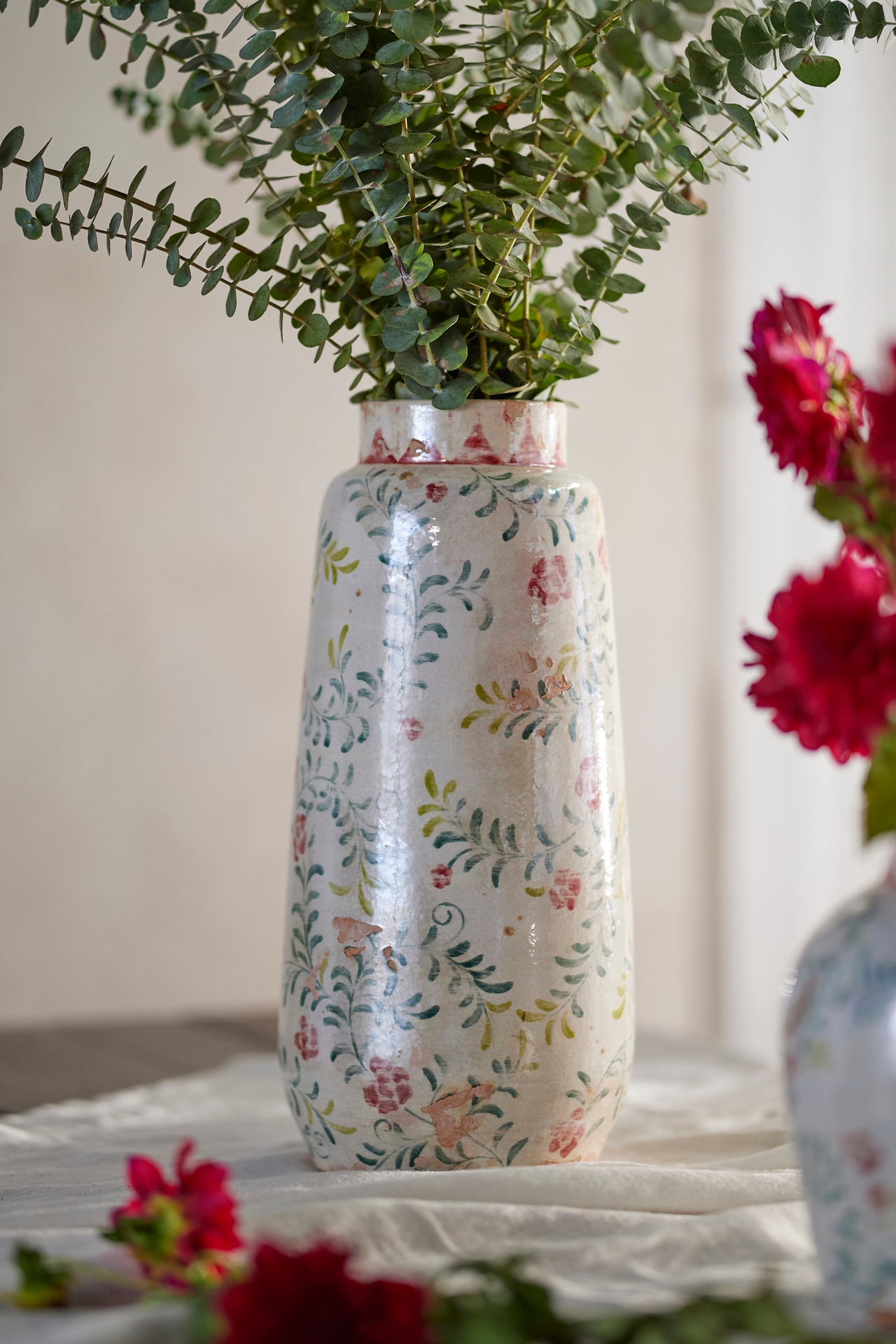 Distressed Rose + Vine Terracotta Vase