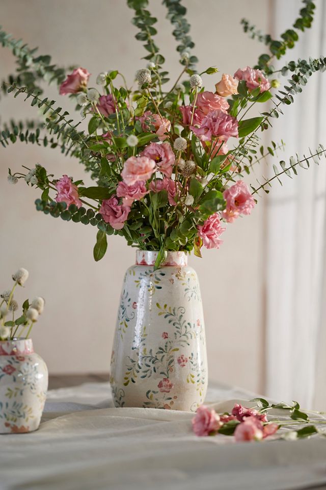 Distressed Rose + Vine Terracotta Vase #7