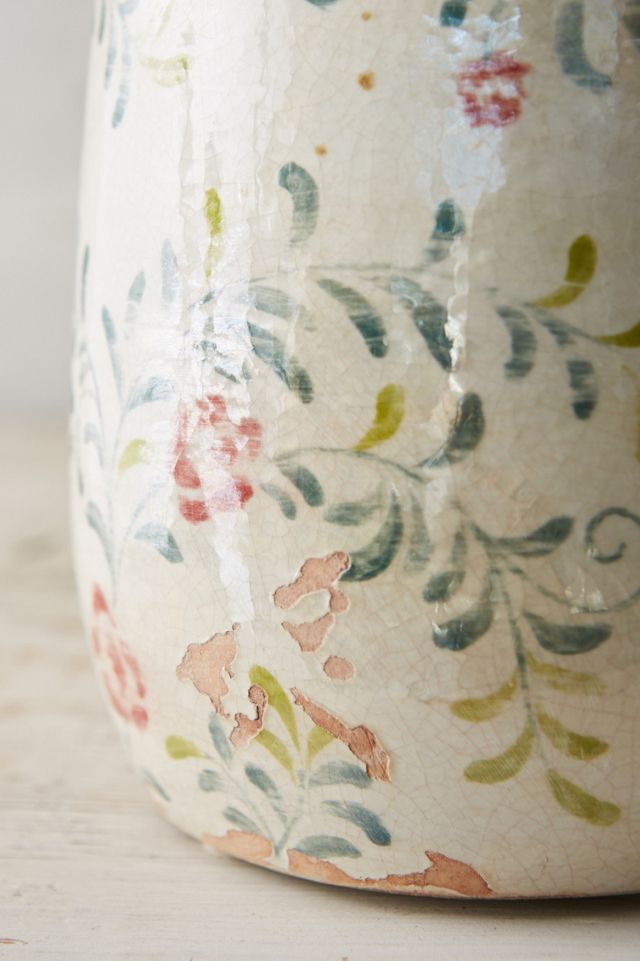 Distressed Rose + Vine Terracotta Vase #3