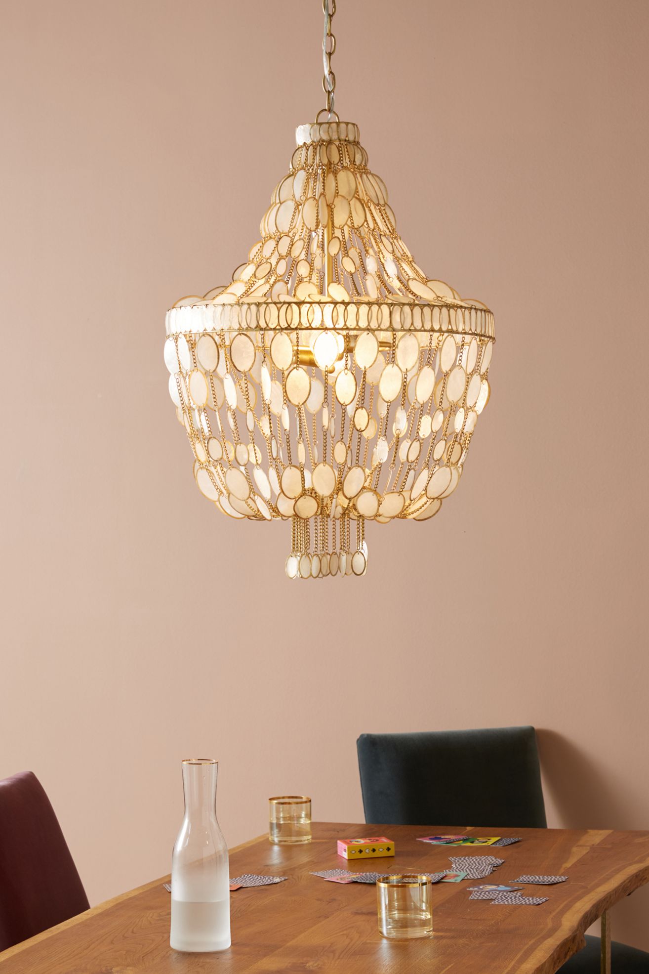 Oval Capiz Chandelier - Gold, One Size