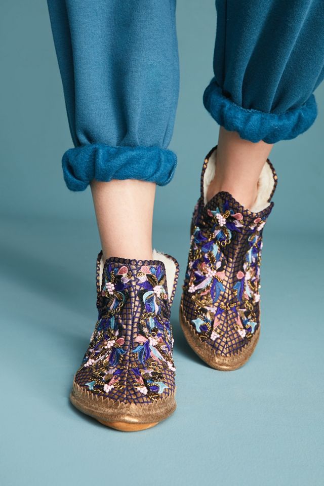 Llani x Anthropologie Embroidered Satin Bootie Slippers #1