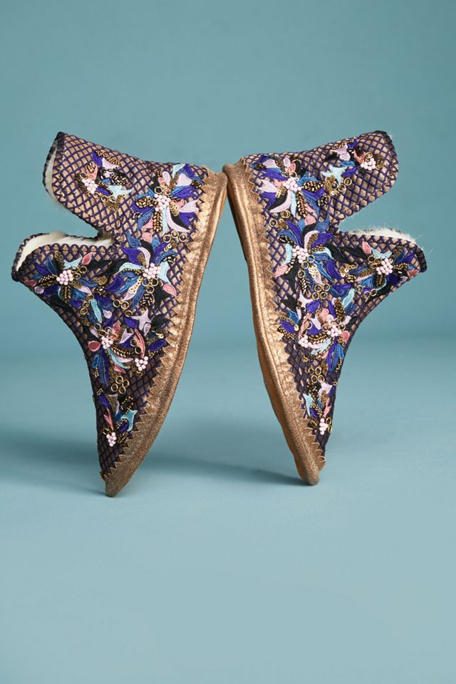 Llani x Anthropologie Embroidered Satin Bootie Slippers #2