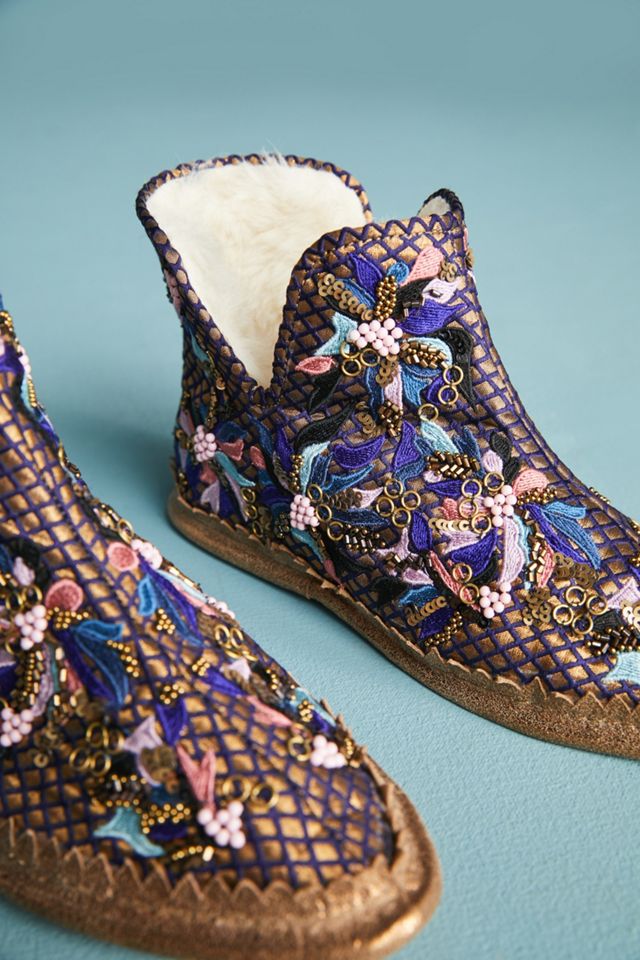 Llani x Anthropologie Embroidered Satin Bootie Slippers #3