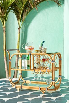 Wrapped Rattan Indoor/Outdoor Bar Cart