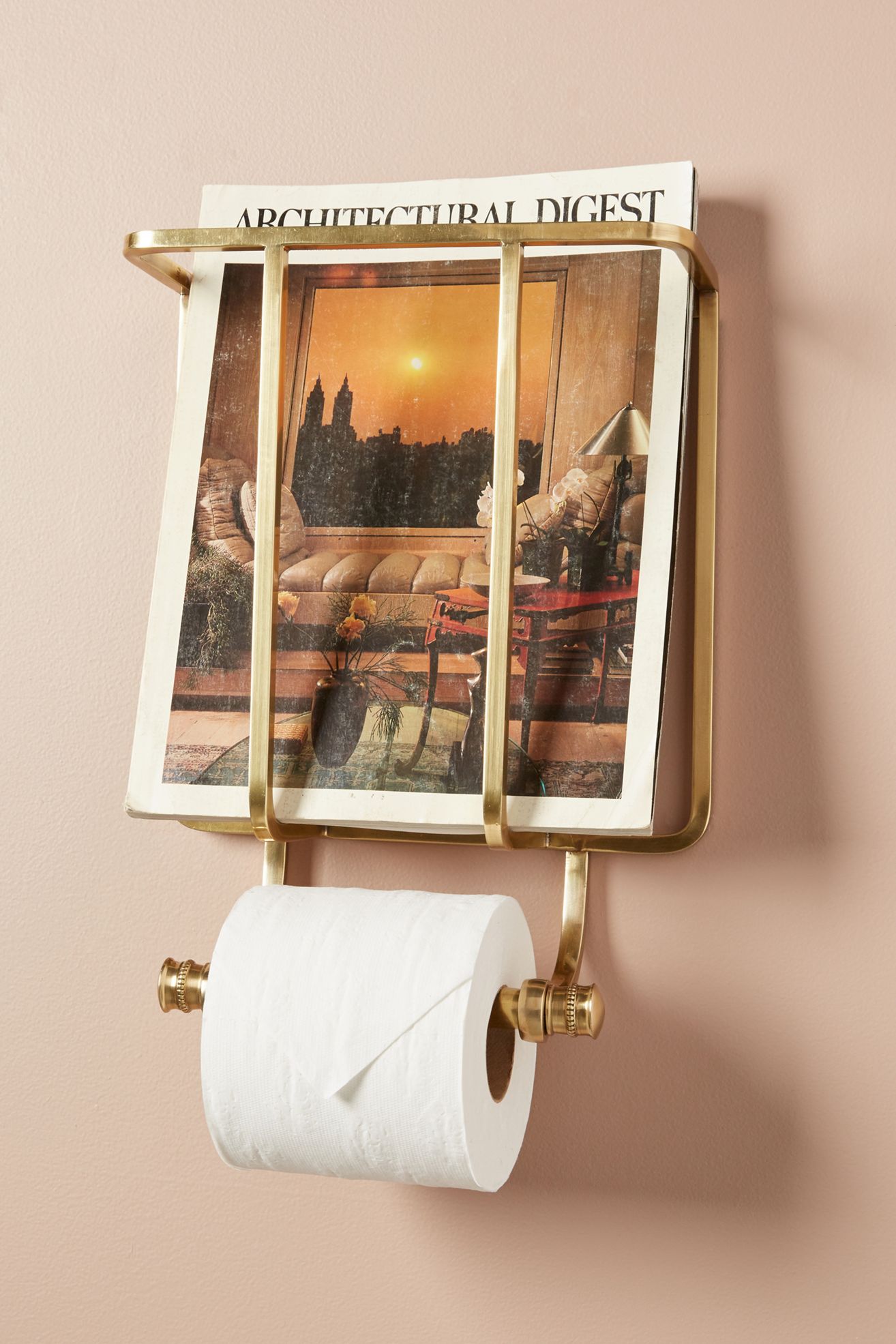 Magazine And Toilet Paper Holder - Brass, One Size