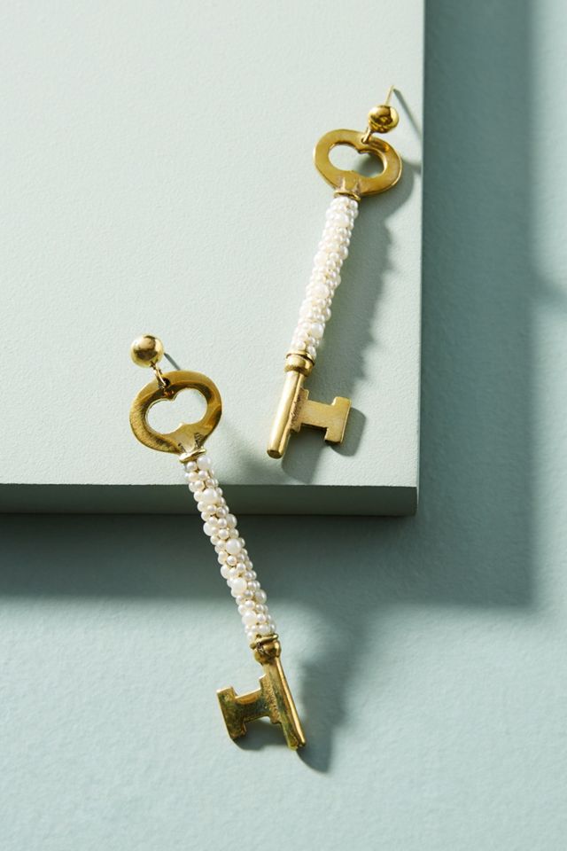 Pearled Vintage Key Earrings Anthropologie