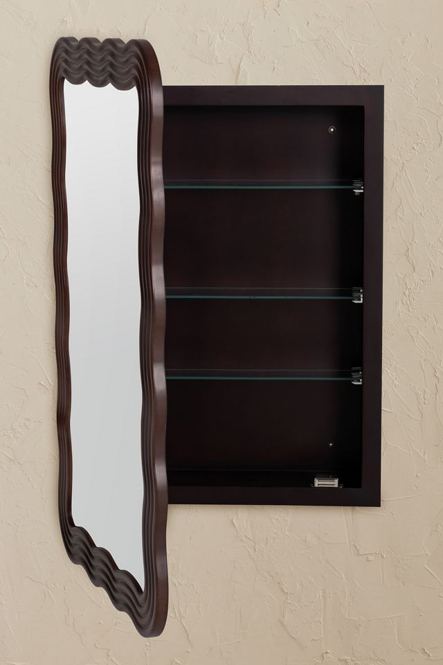 Kendra Wavy Mahogany Mirrored Bathroom Wall Cabinet #1