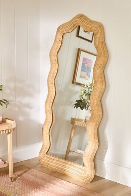 Maxine Rattan Scalloped Floor Mirror