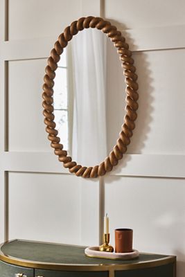 San Marco Braided Wood Finish Oval Wall Mirror | AnthroHome