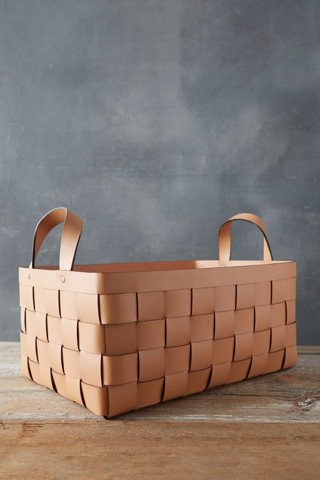 Wide Weave Leather Basket #3