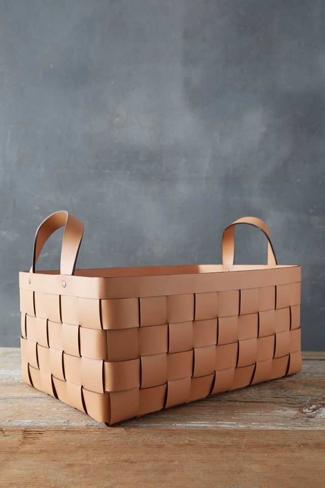 Wide Weave Leather Basket