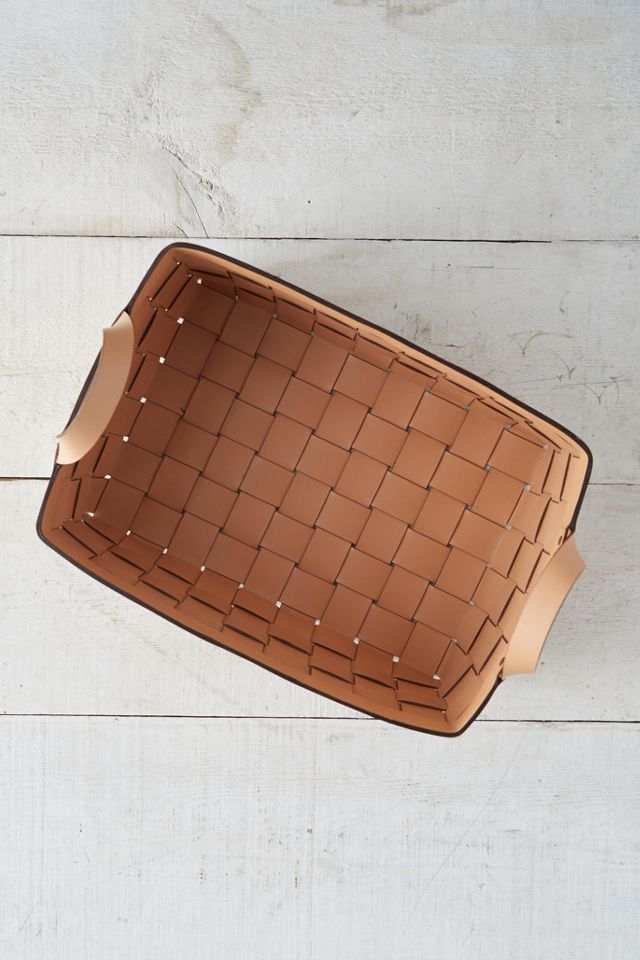 Wide Weave Leather Basket #4