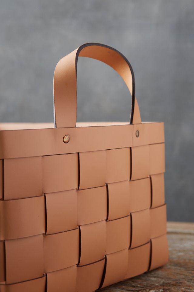 Wide Weave Leather Basket #1